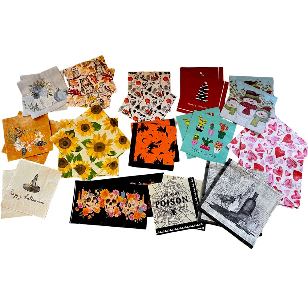 Lot of 28 Decoupage napkins in assorted holiday themes.  (14 different styles)